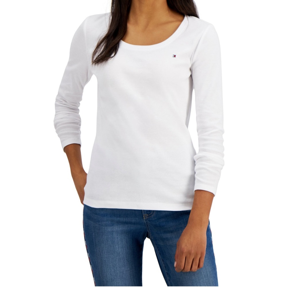 Tommy Hilfiger- solid scoop neck long sleeve top